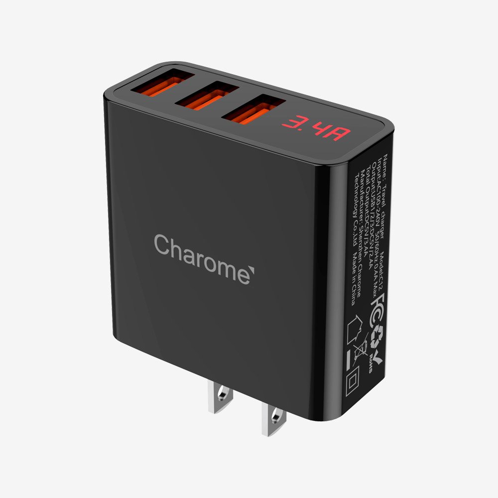 C12A 3-Port Digital Display Fast Charger